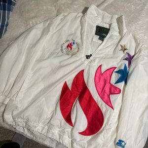 White Windbreaker with Red and Blue Starter Jacket Vintage 1996 Atlanta